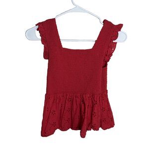 Isa & Ella Blouse Women's Small Red Smocked Ruffle Eyelet Boho Casual Tank Top